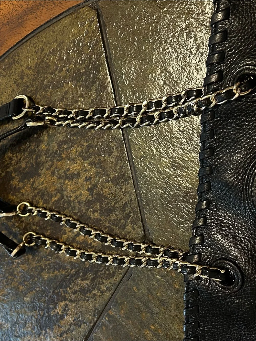 Tory Burch Black Pebbled Leather Chain-Handle Tote